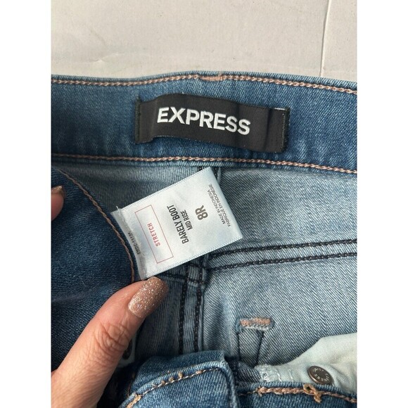 Express Jeans Womens 8R Barely Boot Mid Rise Distressed Blue Denim Stretch - Picture 3 of 8
